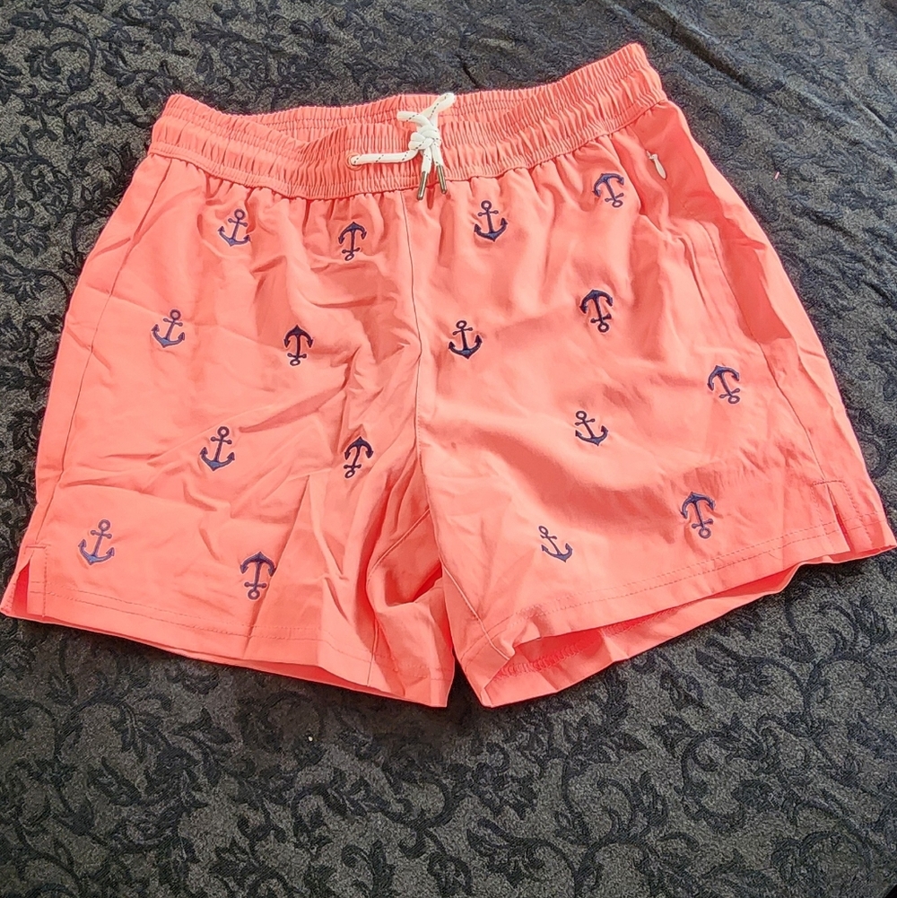 Coral Swim Shorts with Anchor Print